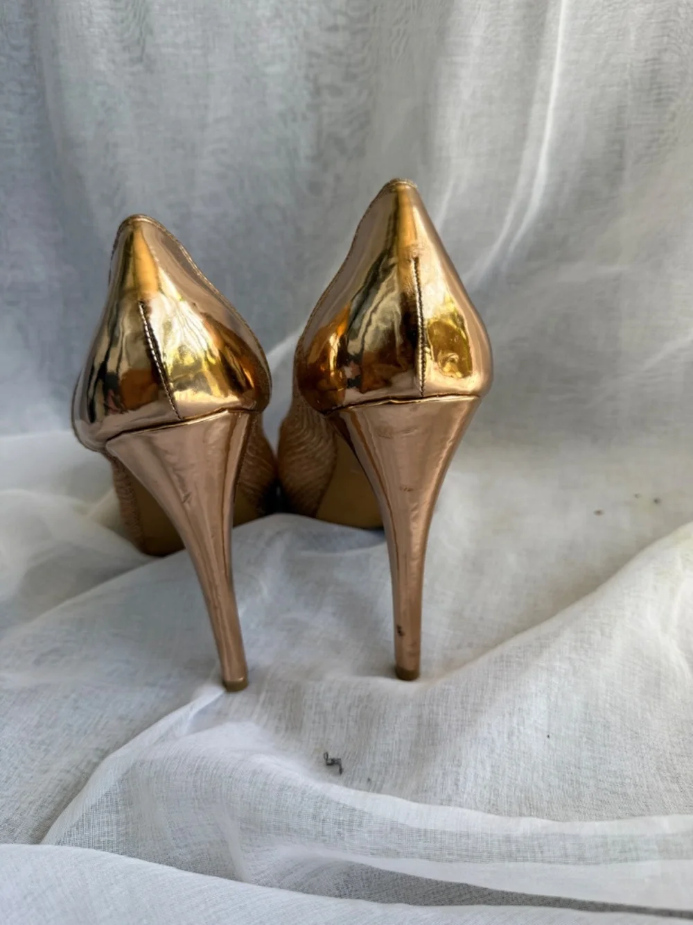 Charlotte Russe Kydee Peep Toe Heels |‎ Rose Gold | Women’s Size 9 | Party Glam